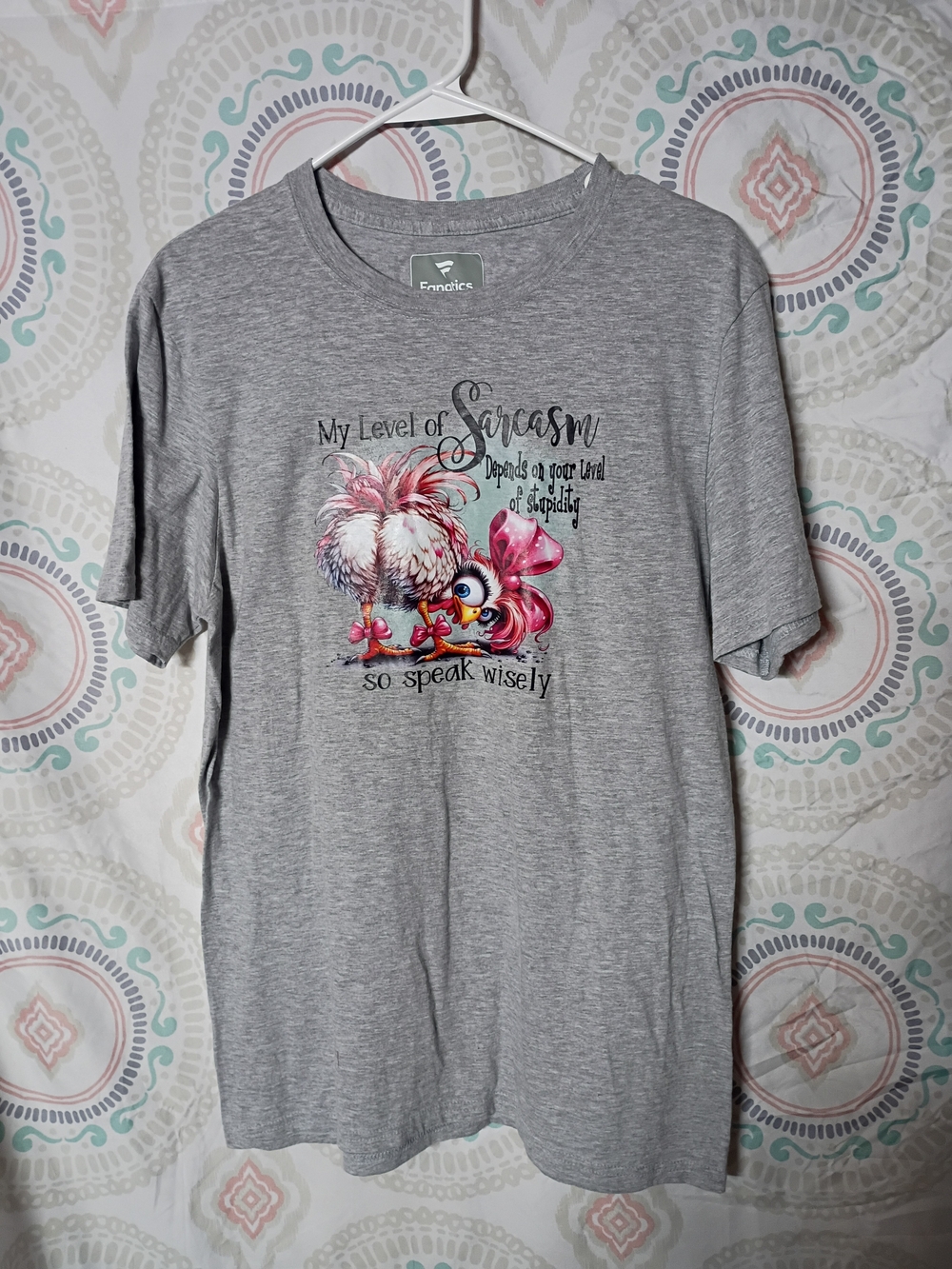 Fanatics Gray Short Sleeve Tee with Pink & White Graphic